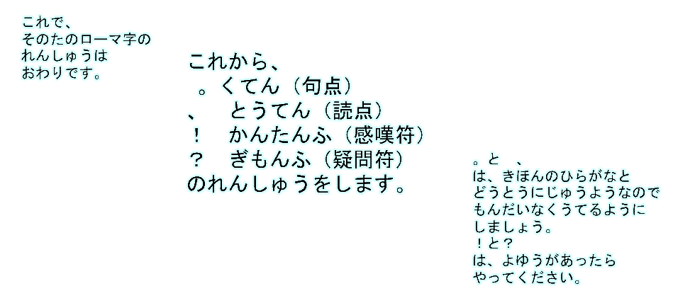 くとうてん、かんたんふ、ぎもんふのれんしゅうをします